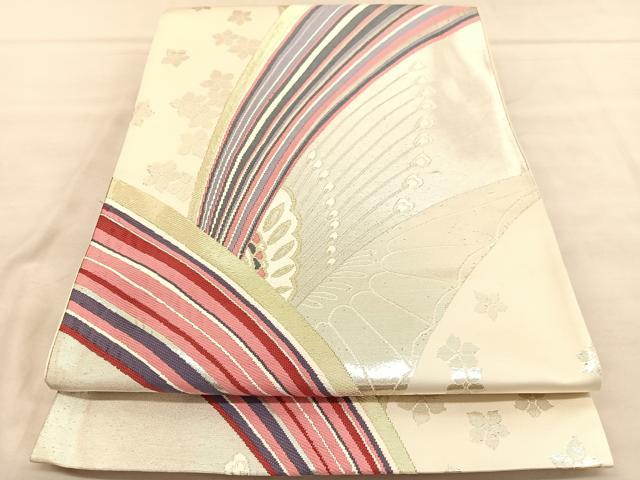 平和屋着物◎六通柄袋帯 唐織 花蝶文 金銀糸 正絹 逸品 BAAU8057hv