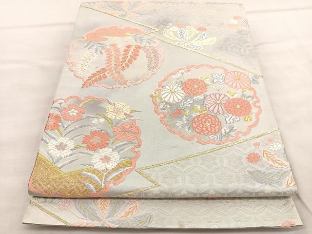 平和屋着物◎六通柄袋帯 唐織 松皮菱雪輪花文 金糸 正絹 逸品 BAAU8070hv