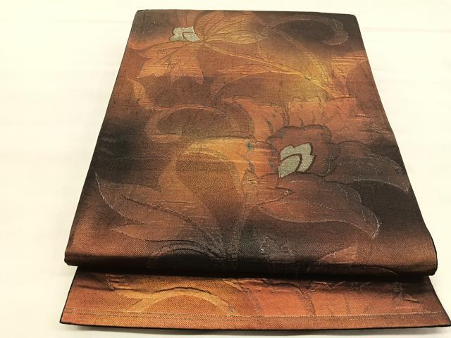 平和屋着物◎六通柄袋帯 ふくれ織 更紗花文 金糸 正絹 逸品 BAAU8099hv