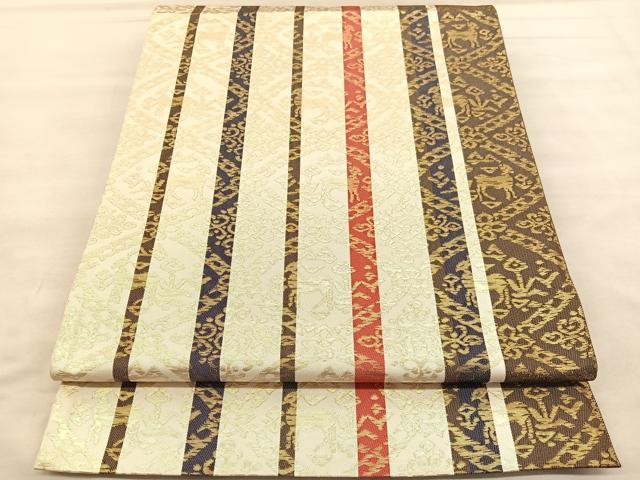 平和屋着物◎六通柄袋帯 動物菱文 金糸 正絹 逸品 BAAU8115hv