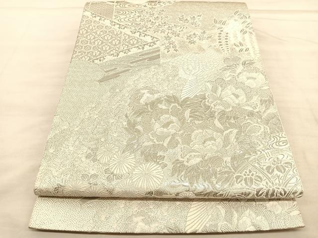 平和屋着物◎六通柄袋帯 唐織 桃山屏風花鳥文 プラチナ箔 正絹 逸品 BAAU8139hv