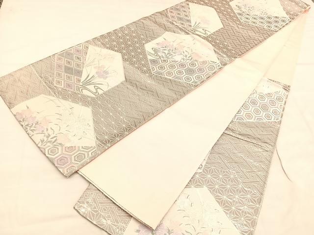 平和屋着物◎六通柄袋帯 唐織 亀甲有職花文 銀糸 正絹 逸品 未使用 BAAU8148hv