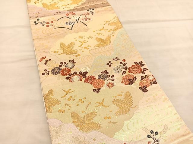 平和屋着物◎六通柄袋帯 唐織 光悦錦 流水花鳥文 金糸 正絹 逸品 BAAU8203hv