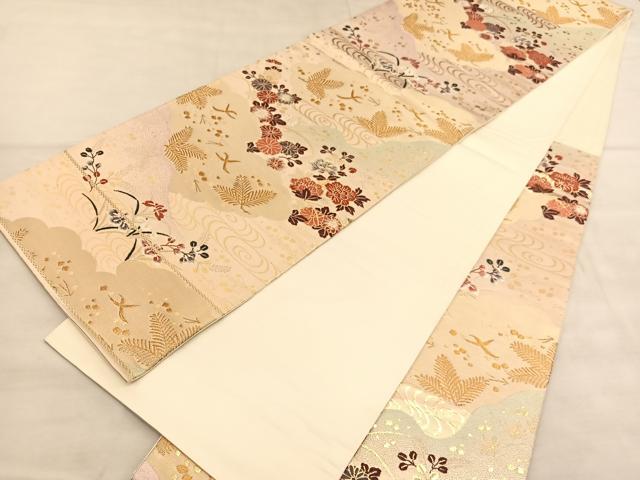 平和屋着物◎六通柄袋帯 唐織 光悦錦 流水花鳥文 金糸 正絹 逸品 BAAU8203hv