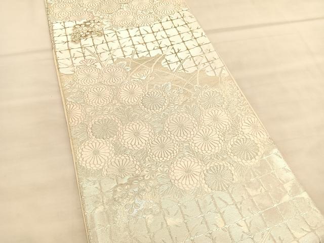 平和屋着物◎西陣 服部織物謹製 六通柄袋帯 唐織 松風 流水菊文 銀糸 正絹 逸品 BAAU8205hv