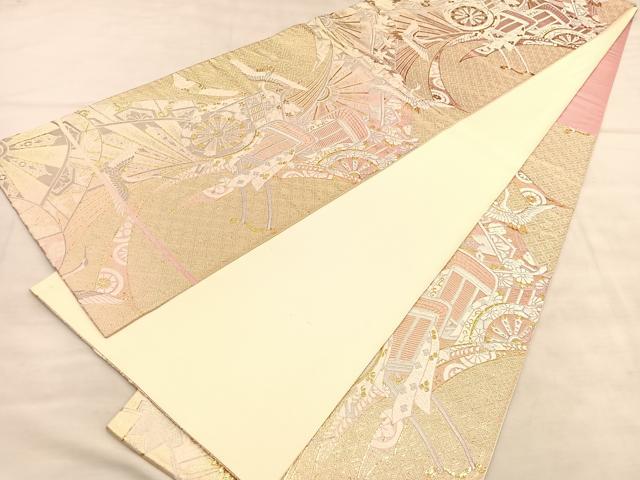 平和屋着物◎六通柄袋帯 唐織 源氏車飛鶴花文 金銀糸 正絹 逸品 BAAU8237hv
