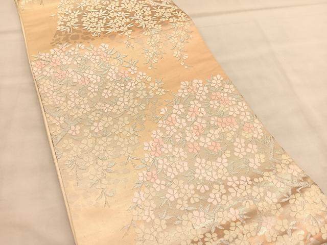 平和屋着物◎六通柄袋帯 唐織 枝垂れ梅文 銀糸 正絹 逸品 BAAU8241hv