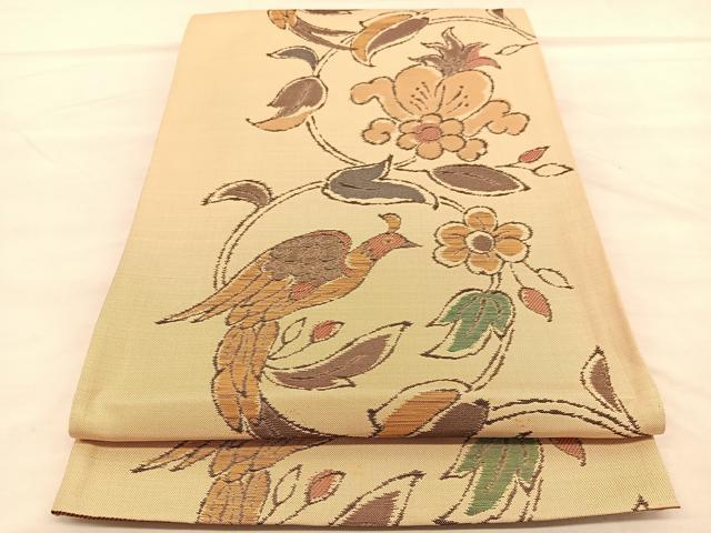 平和屋着物◎全通柄袋帯 休み鳥花唐草文 正絹 逸品 BAAU8246hv