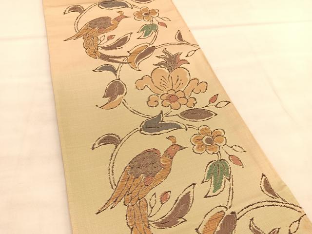 平和屋着物◎全通柄袋帯 休み鳥花唐草文 正絹 逸品 BAAU8246hv