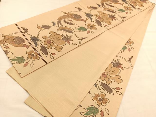 平和屋着物◎全通柄袋帯 休み鳥花唐草文 正絹 逸品 BAAU8246hv