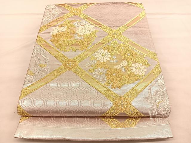 平和屋着物◎六通柄袋帯 唐織 菱天井有職花文 金銀糸 正絹 逸品 BAAU8259hv