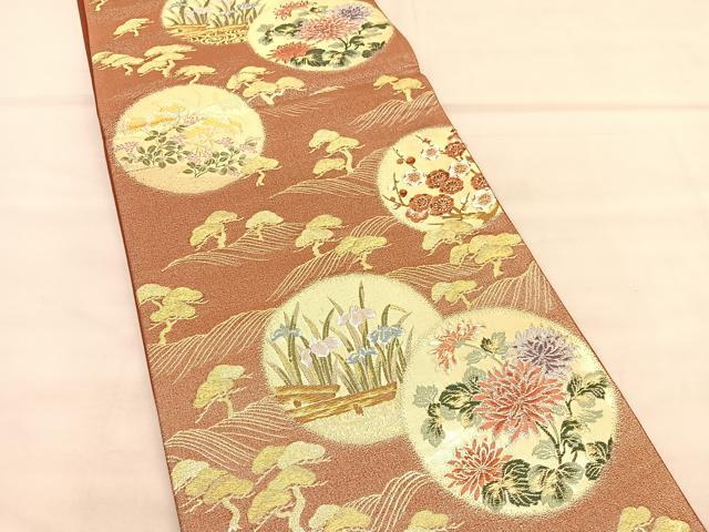 平和屋着物◎六通柄袋帯 唐織 浜松花丸文 金銀糸 正絹 逸品 BAAU8261hv