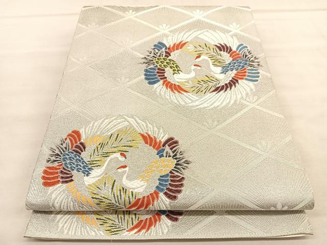 平和屋着物◎西陣 六通柄袋帯 唐織 向鶴丸文 おりはな帯 銀糸 正絹 逸品 BAAU8268hv