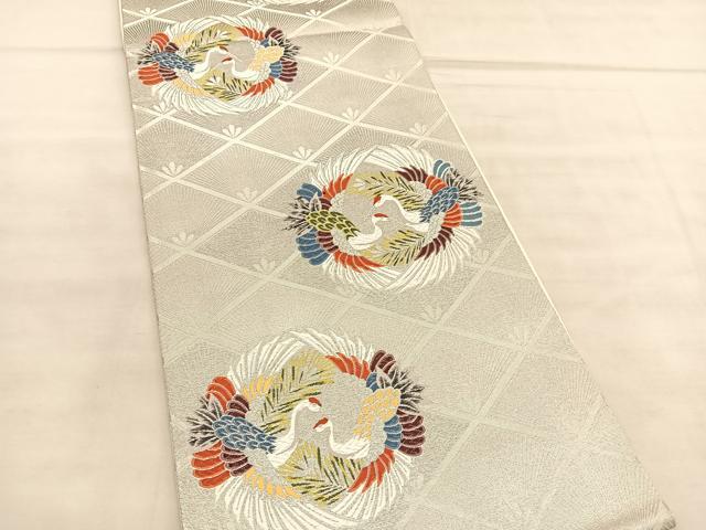平和屋着物◎西陣 六通柄袋帯 唐織 向鶴丸文 おりはな帯 銀糸 正絹 逸品 BAAU8268hv
