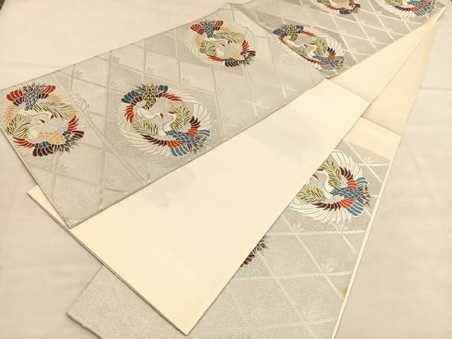 平和屋着物◎西陣 六通柄袋帯 唐織 向鶴丸文 おりはな帯 銀糸 正絹 逸品 BAAU8268hv