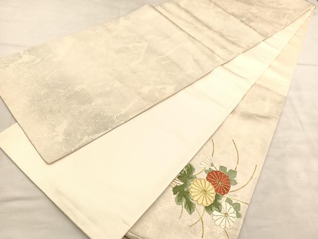 平和屋着物◎太鼓柄袋帯 総駒刺繍 菊 金糸 正絹 逸品 BAAU8291hv