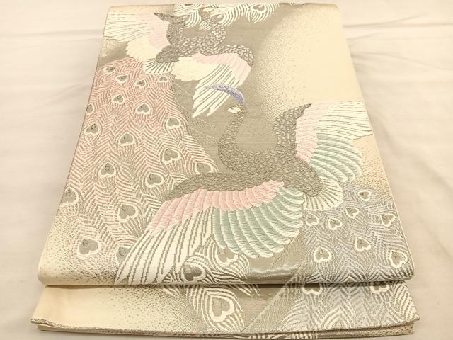 平和屋着物◎六通柄袋帯 唐織 天平孔雀文 プラチナ箔 正絹 逸品 BAAU8298hv