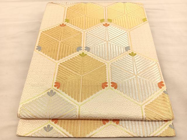平和屋着物◎六通柄袋帯 唐織 若松葉亀甲文 金銀糸 正絹 逸品 BAAU8306hv