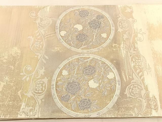 平和屋着物◎太鼓柄袋帯 花絵皿文 銀糸 正絹 逸品 BAAU8309hv