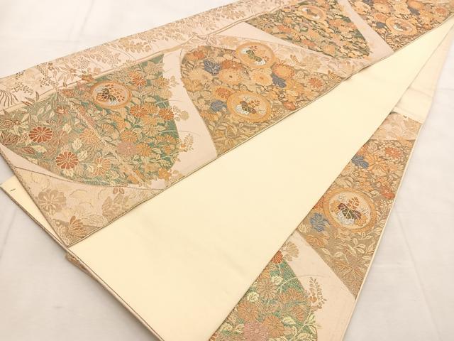 平和屋着物◎六通柄袋帯 秋草桐丸文 金銀糸 正絹 逸品 BAAU8422yc