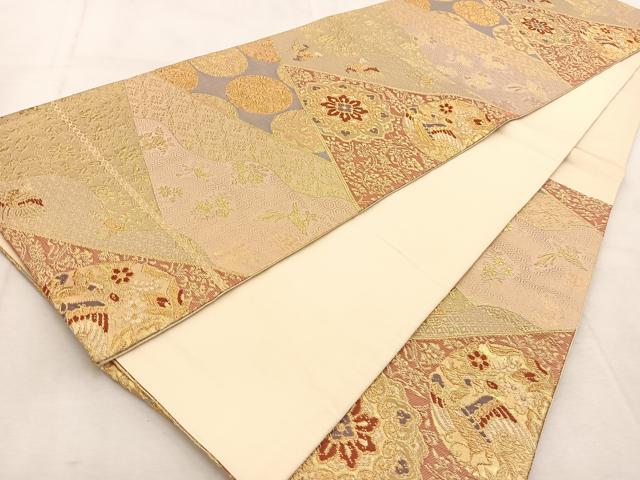 平和屋着物◎六通柄袋帯 唐織 切嵌更紗花鳥文 金糸 正絹 逸品 BAAU8436yc