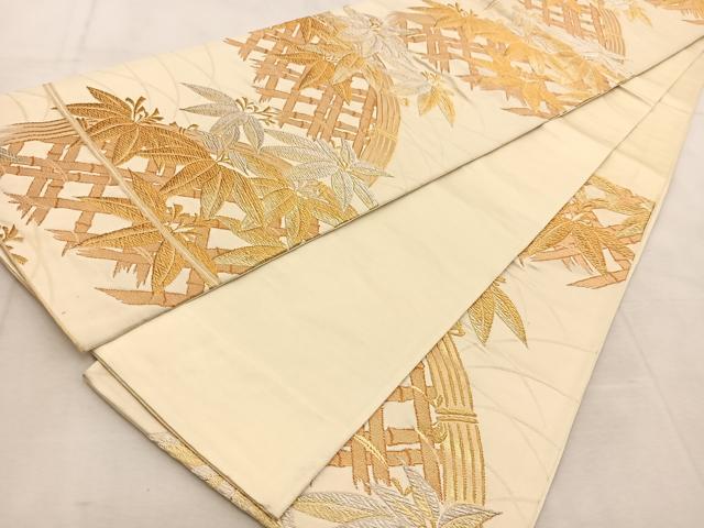 平和屋着物◎六通柄袋帯 籠笹の葉文 金銀糸 正絹 逸品 BAAU8440yc