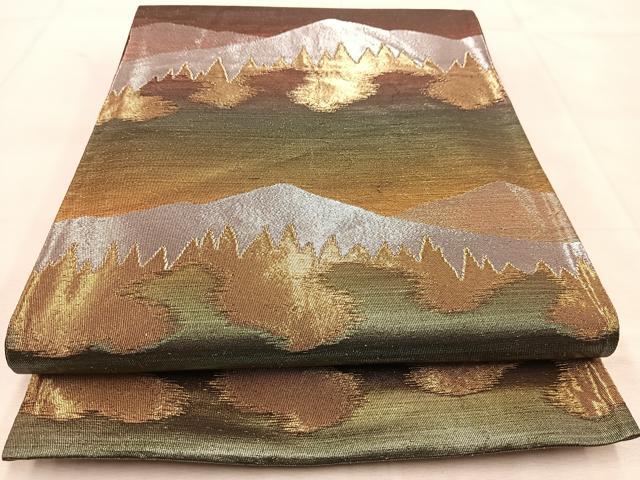 平和屋着物◎六通柄袋帯 遠山樹林文 金銀彩 正絹 逸品 BAAU8444yc