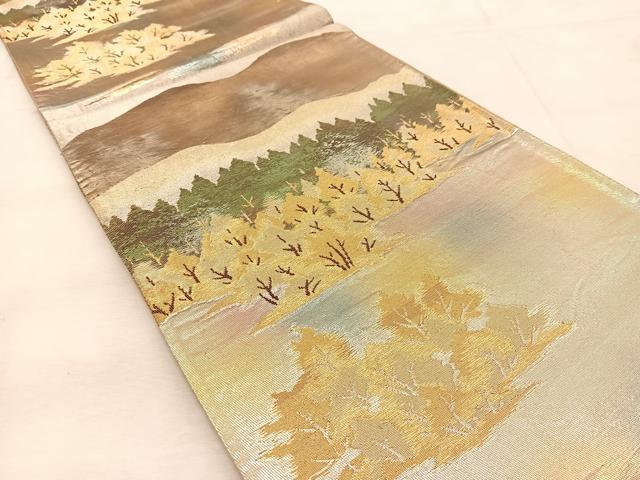 平和屋着物◎六通柄袋帯 遠山樹林文 金銀糸 引箔 正絹 逸品 BAAU8448yc