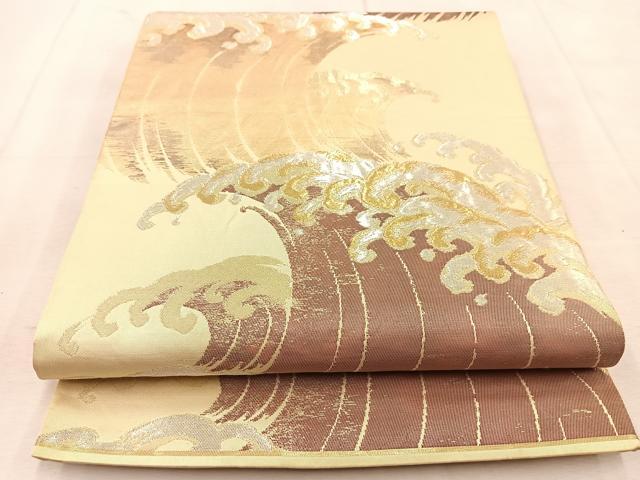 平和屋着物◎六通柄袋帯 立波文 金銀糸 引箔 正絹 逸品 BAAU8449yc
