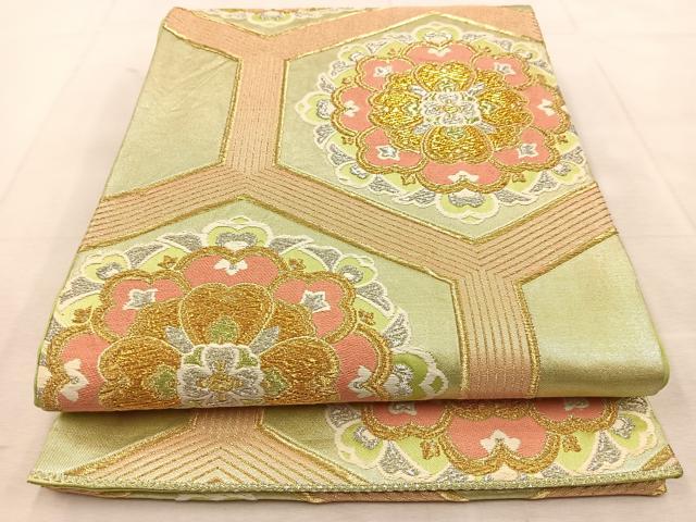 平和屋着物◎六通柄袋帯 亀甲正倉院花文 金銀糸 正絹 逸品 BAAU8478yc