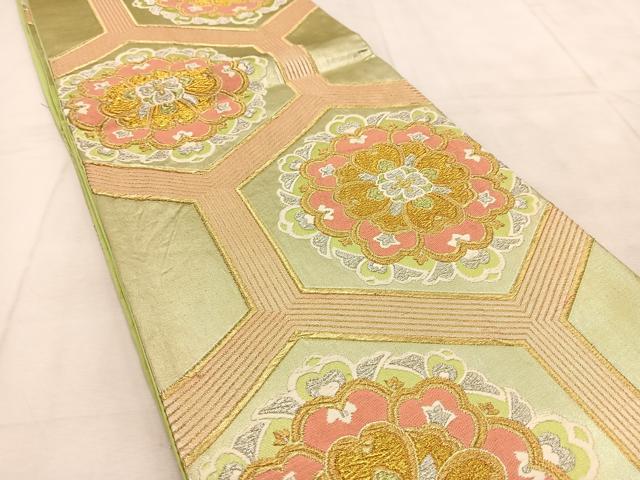 平和屋着物◎六通柄袋帯 亀甲正倉院花文 金銀糸 正絹 逸品 BAAU8478yc