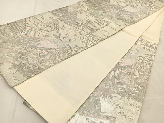平和屋着物◎六通柄袋帯 唐織 プラチナ箔 染錦 屏風孔雀文 正絹 逸品 BAAU8486yc