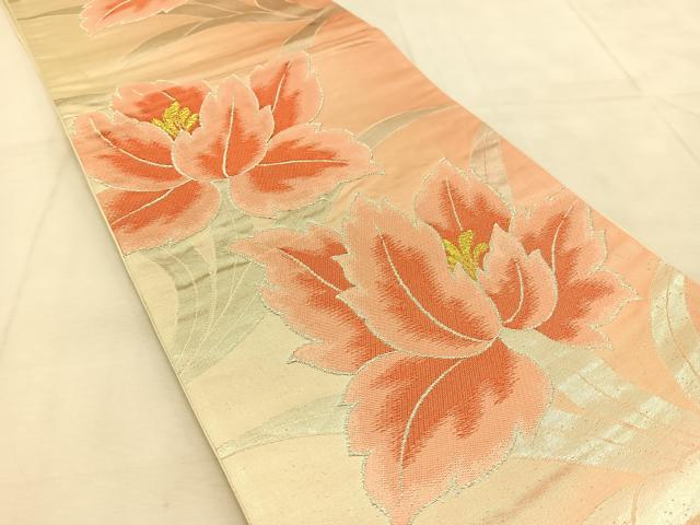 平和屋着物◎六通柄袋帯 草花文 金銀糸 正絹 逸品 BAAU8493yc