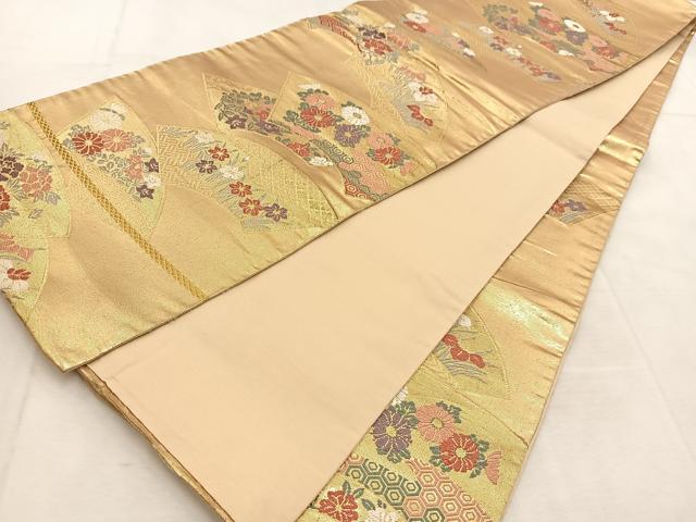 平和屋着物◎六通柄袋帯 唐織 地紙花文 金糸 正絹 逸品 BAAU8523yc
