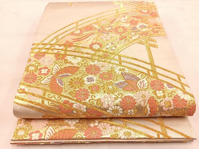 平和屋着物◎六通柄袋帯 唐織 渡り橋動物花文 金銀糸 正絹 逸品 BAAU8543yc