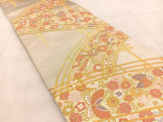 平和屋着物◎六通柄袋帯 唐織 渡り橋動物花文 金銀糸 正絹 逸品 BAAU8543yc
