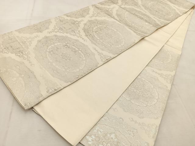 平和屋着物◎六通柄袋帯 正倉院花文 銀糸 正絹 逸品 BAAU8552yc