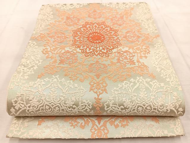 平和屋着物◎六通柄袋帯 唐織 正倉院花文 銀糸 正絹 逸品 BAAU8556yc