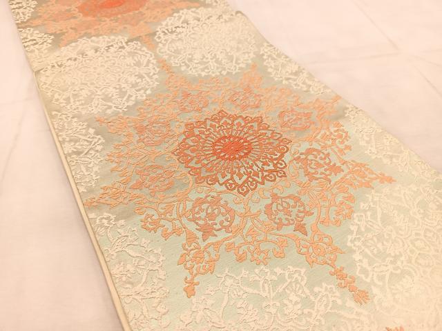 平和屋着物◎六通柄袋帯 唐織 正倉院花文 銀糸 正絹 逸品 BAAU8556yc