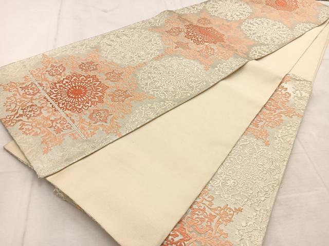 平和屋着物◎六通柄袋帯 唐織 正倉院花文 銀糸 正絹 逸品 BAAU8556yc