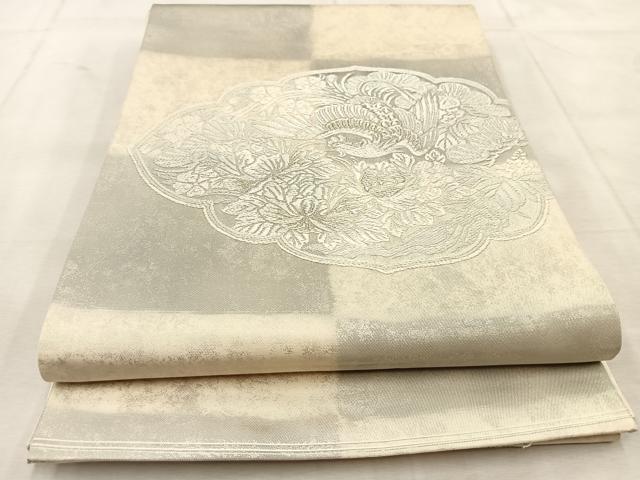 平和屋着物◎太鼓柄袋帯 鳳凰花文 銀糸 引箔 正絹 逸品 BAAU8565yc
