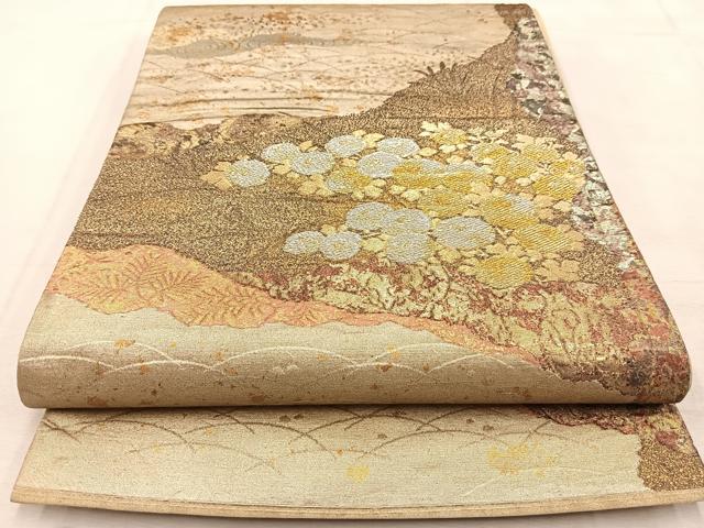 平和屋着物◎太鼓柄袋帯 万寿菊 金銀糸 引箔 正絹 逸品 BAAU8587yc