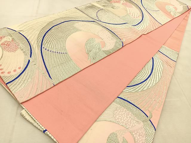 平和屋着物◎六通柄袋帯 唐織 孔雀 銀糸 正絹 逸品 BAAU8595yc