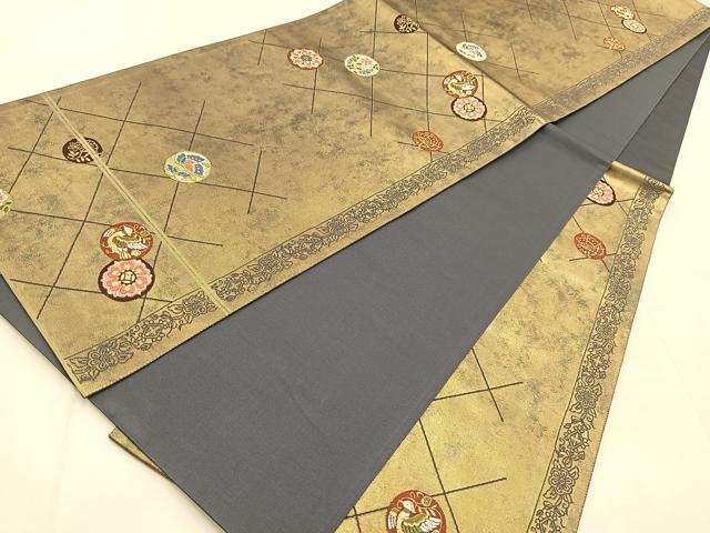 平和屋着物◎六通柄袋帯 唐織 花鳥丸文 金糸 引箔 正絹 逸品 BAAU8603yc