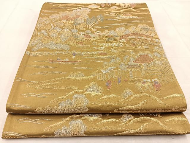 平和屋着物◎六通柄袋帯 人物風景文 金銀糸 正絹 逸品 BAAU8604yc