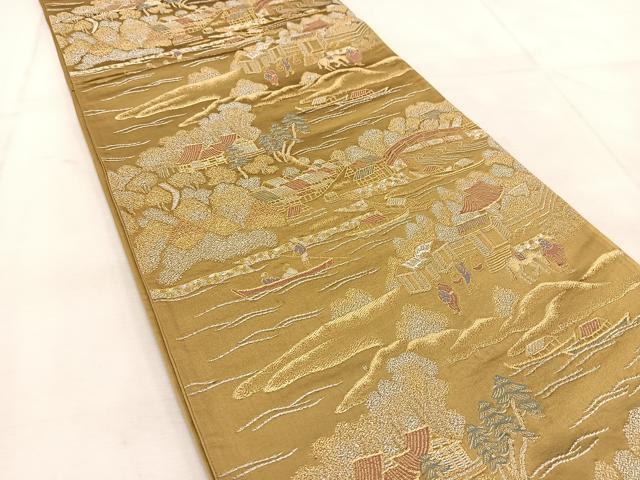 平和屋着物◎六通柄袋帯 人物風景文 金銀糸 正絹 逸品 BAAU8604yc