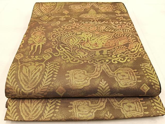 平和屋着物◎六通柄 京袋帯 壁画文様 金糸 正絹 逸品 BAAU8605yc