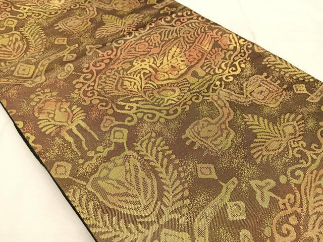 平和屋着物◎六通柄 京袋帯 壁画文様 金糸 正絹 逸品 BAAU8605yc