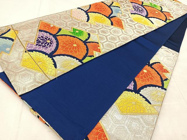 平和屋着物◎六通柄袋帯 唐織 松皮菱菊文 金銀糸 正絹 逸品 BAAU8613yc