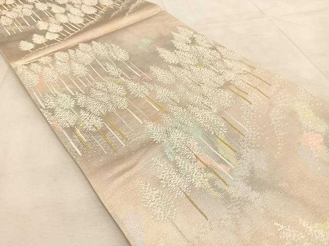 平和屋着物◎六通柄袋帯 唐織 樹林文 金銀糸 引箔 正絹 逸品 BAAU8621yc